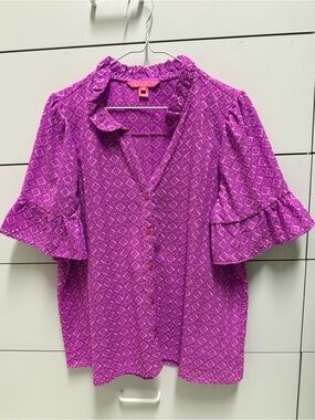 Lilly Pulitzer Calynn Eyelet Ruffle Sleeve Blouse